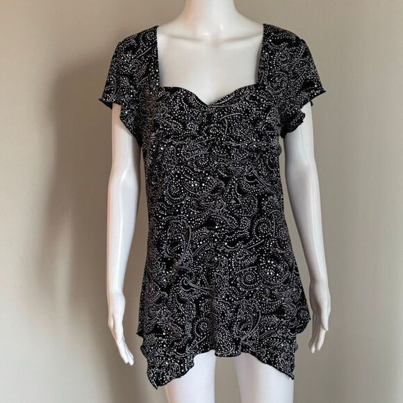 No Brand Tops - Vintage Plus Size Whimsigoth Fairy Sparkly Top With Ruching Asymmetrical Hem